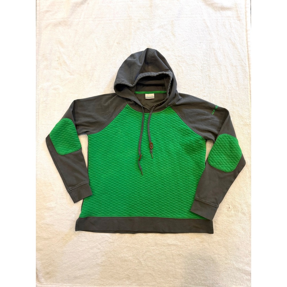 Columbia Womens Quilted Hoodie Green Gray Raglan Pullover Sweatshirt Large